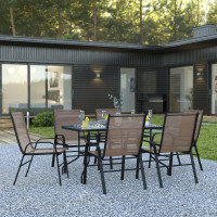 Flash Furniture TLH-089REC-303CBN6-GG Brazos 7 Piece Outdoor Patio Dining Set - 55